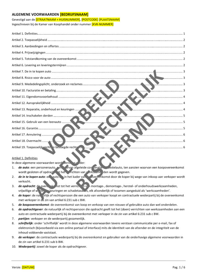 spectrum Aanbevolen Haan Algemene Voorwaarden Auto Verkoop Bedrijf (Download)